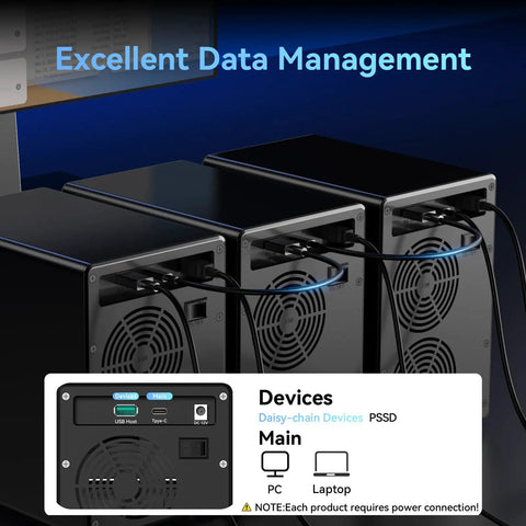 Smooth Operator Six Bay Aluminum Hard Drive Enclosure With Smart Cooling Fan Usb 3.2 Gen 2 Type A C For Straightforward Hot Swap Sata Hdd Ssd Data Vault Box connected to a PC.