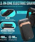 All In One Men's Hair Clipper Set With LED Display featuring pop-up trimmer and on/off button, ideal for home and travel use.