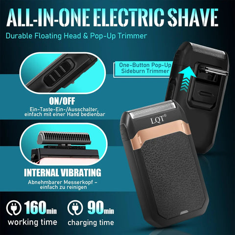 All In One Men's Hair Clipper Set With LED Display featuring pop-up trimmer and on/off button, ideal for home and travel use.