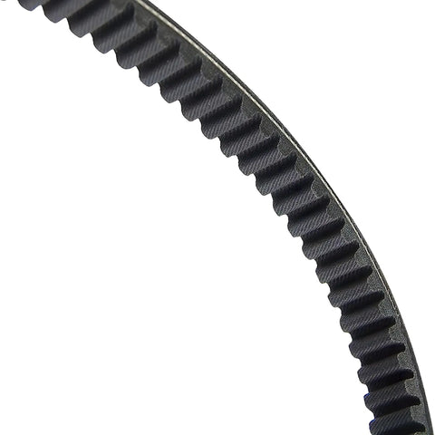 Close-up of Replacement V Belt 0.44 Inch Wide 30.57 Inch Long for lawn mowers and industrial equipment showing tooth detail.
