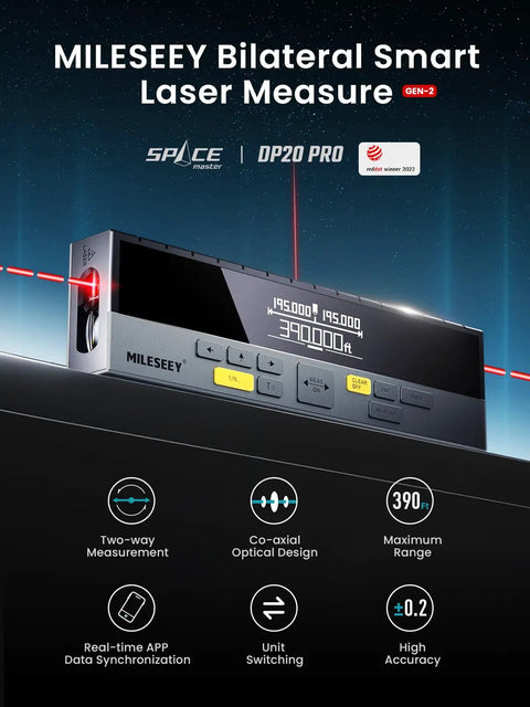 Dual-Sided Laser Measuring Tool Pro Gen 2 With 390 Ft Reach, One-Click Switch Between Single And Dual Laser Modes, Bright Large Digits For Easy Reading In Low Light, Removable Silicone Cover For Quick Measurements And Room Layout, front view