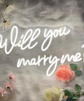 Will You Marry Me Neon Sign LED Light for Engagement Party Decor Romantic Wall Art with Flowers