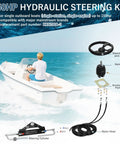 Hydraulic Outboard Steering Kit With Wheel Cylinder Helm Pump 20 Ft Hoses And Installation Parts For Single Engine Boats Up To 150HP
