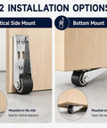 2 installation options for 4 Pack Vertical Track Roller Wheels Heavy Duty Rubber Swivel Casters for Barn Sliding Door Replacement.