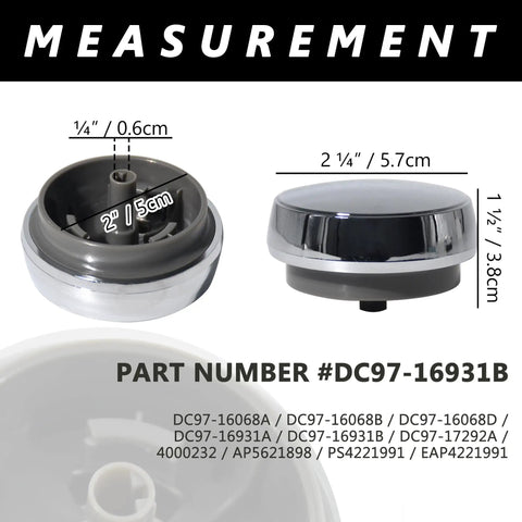Washer And Dryer Control Knob Replacement For Samsung Washers And Dryers, DC97-16931B Compatible, chrome finish, measurements shown