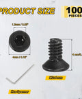 Top Shelf M2x4 Flat Head Socket Cap Screws 100 Pack Heavy Duty Carbon Steel Hex Drive Machine Bolts Grade 10.9 shown with sizes.