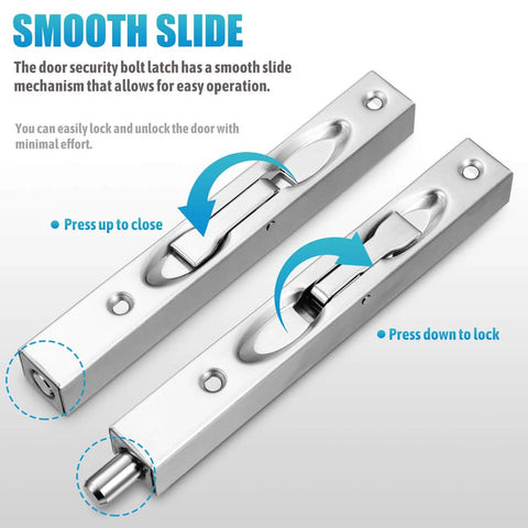 Two Sets Stainless Steel Flush Bolt For Double Doors Hidden Slide Bolt Latch Security Lock With Vertical Installation Easy To Install With Screws No Fuss Works On Wood And French Doors Durable Door Hardware For Smooth Quiet Locking And Clean Look, with visible push and slide mechanism
