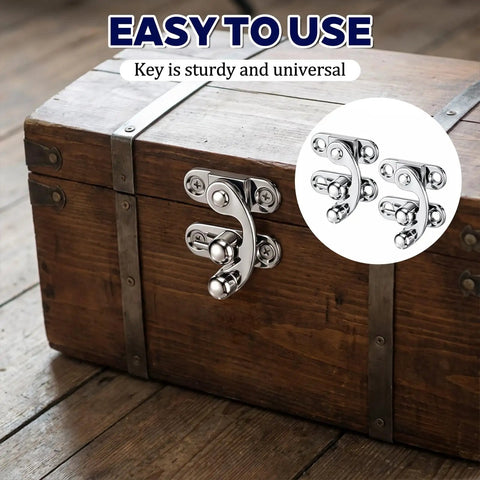 Dope Antique Style Hasp Latch 2 Piece Set With All Needed Screws For Jewelry Boxes And Toolboxes Rock Solid Zinc Alloy Lock Fresh Silver Clasp installed on a wooden chest.