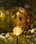 Moon Fairy Garden Solar Light Glass Globe With Angel Decor, waterproof warm LED pathway light glowing in garden at night