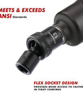 Fifteen Piece One Half Inch Drive Universal Impact Socket Set 6 Point Metric Ten To Twenty Four Millimeter Range With Flex Socket For 360 Degree Angling, close-up view showing a flex socket head.