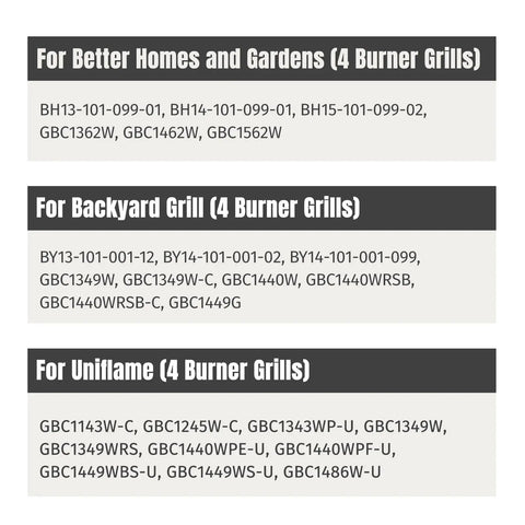 Model compatibility for Replacement Grill Heat Plates For Four Burner Grills Fits Dyna-Glo Academy Sports And Better Homes And Gardens.