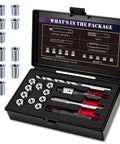 Open EVA box showing Metric M6X1.0 Thread Repair Kit With Stainless Steel Inserts, HSS Drill, Tap, Installation Driver, Counterbore, inserts.