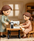 Straight Up Classic White Sewing Machine Prop For 1 12 Scale Dollhouse Miniature Decor featuring two dolls crafting together.