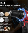 Brushless Cordless Drill Kit With 12V Max Power, 310 In Lbs Torque, 3/8 Inch Keyless Chuck in use showing 20+1 Clutch Settings
