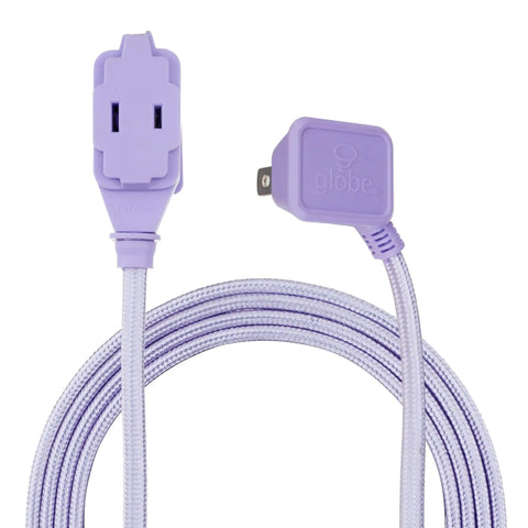 Designer Series Stylish Fabric Extension Cord 9 Feet Long With Right Angle Plug And Three Polarized Outlets 125 Volts Metallic Purple