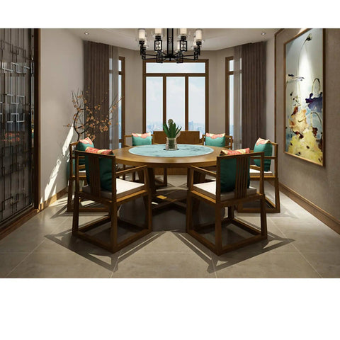 Dining room with Large Lazy Susan Turntable For Dining Table And Kitchen With Tempered Glass Surface Smooth Aluminum Bearing 360 Degree Swivel