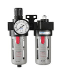 3 In 1 Compressed Air Filter Regulator Lubricator Combo with pressure gauge, durable aluminum body, semi-auto drain, 0 to 140 PSI, 3/8 NPT