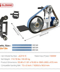 Heavy Duty Belt Grinder Sander With Badass 1500 Watt Variable Speed Metal Polishing Machine and 72 Inch Flat Arc Wheels dimensions and parts.
