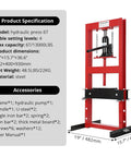Beefy 6 Ton Hydraulic Shop Press With H Frame And Two Press Plates, Garage Floor Press For Auto Repairs, Metal Fabrication And Maintenance, Adjustable Work Table Height, Red shown with 36.6 in height