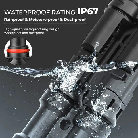 Heavy Duty Solar Y Branch Connector Kit with IP67 waterproof seal and water splashes for durability showcase.
