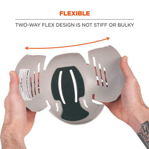 Hands holding Skullerz 8945 Universal Safety Bump Cap Insert Lightweight Fits Into Any Baseball Hat 2 Pack Gray demonstrating flexibility