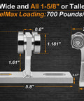 Beefy Heavy Duty 4 Wheel Trolley Assembly For 1-5/8 Inch Tall Strut Channel with dimensions shown on metal structure
