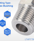 No Nonsense Heavy Duty Stainless Steel 316 Hex Bushing Reducer 1/2 Male NPT To 1/4 Female Pipe Fitting close-up view