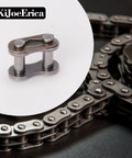Close-up of the Sturdy Carbon Steel Bike Chain Master Link Connector Kit, 6 Pack Quick Links for repair use.