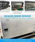 Detailed view of sealed door design on Rock Solid Waterfall Airbrush Spray Booth to prevent odor with automatic adsorption seal.