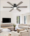52 Inch Ceiling Fan With Lights, App And Remote, Flush Mount Low Profile Black Ceiling Fan in modern living room