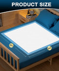 Hospital Grade Disposable Bed Pads 36X36 Inches 50 Count Pad Set shown on bed with dimensions labeled.
