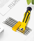 6 In 1 Screwdriver Set With Magnetic Precision Bits For Electronics, Glasses, Watches, Phones, And Laptops on a white surface