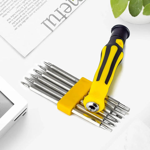 6 In 1 Screwdriver Set With Magnetic Precision Bits For Electronics, Glasses, Watches, Phones, And Laptops on a white surface