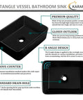 Matte Black Rectangle Vessel Sink 19 By 15 Inch Above Counter Bathroom Sink Porcelain Ceramic Small Bowl For Bathrooms Modern Sleek Dope European Inspired Style Durable Black Ceramic Vessel For Contemporary Vanities with product features and design highlights.