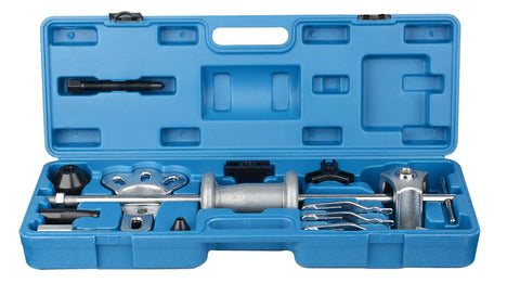 9 Way Slide Hammer Puller Set With Internal And External Jaws For Bearings Gears And Seals, Blow-Moulded Case Open View