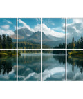 Decorative Acoustic Wall Panels With Heavy Duty Adhesive Peel And Stick Sound Proof Foam Tiles For No Sweat Noise Dampening Breezy Setup For Echo Reduction Stylish Mountain Lake View Design A Solid Block For Fresh Vibes 48 By 32 Inches, showing a serene mountain and lake scene.