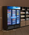 Big Daddy 56 Cu Ft Commercial Beverage Display Fridge with open glass doors showcasing drinks in a sleek retail setting.