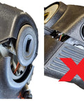 Left: YOT steering column shroud around ignition on Silverado; proper fit. Right: wrong fit near column with textured panel.