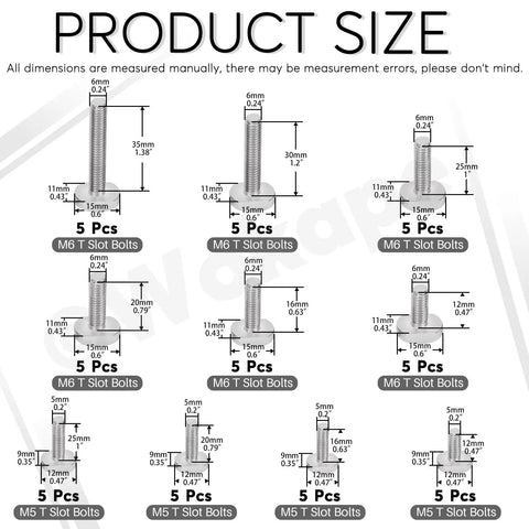 Pro Grade 50 Piece 304 Stainless Steel T Slot Bolt Kit M5 And M6 Drop In Stud Bolts size chart for DIY projects