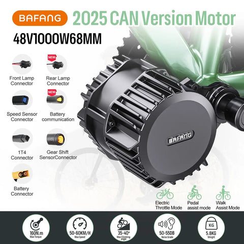 CAN Bus Programmable Mid Drive Ebike Motor Kit 1000W 48V/52V for 68-120mm BB displayed on bike frame