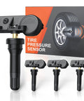 Ford TPMS Sensors 4 Pack Pre Programmed Tire Pressure Monitoring System For F150 F250 F350 F450 F550 Escape Fusion Lincoln MKX MKC 2009 2019 Plug And Play Ready To Install, black valve stem sensor kit