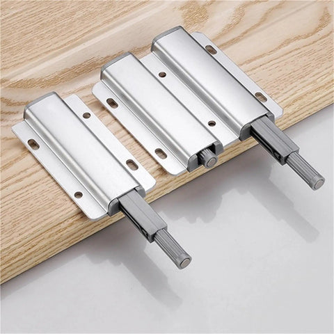 Magnetic Cabinet Latches For Touch Open Cabinets, No Fuss Handle Free Aluminum Alloy Door Catches on wooden surface