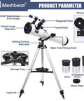 Diagram of Portable 76mm Aperture 700mm Focal Length Reflector Telescope With AZ Mount For Beginners showing components and accessories.