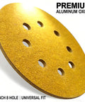 Dustless Sanding Discs Set 50 Pcs 5 Inch 8 Hole Round Sandpaper for Orbital Sander, side view showing holes and grit texture