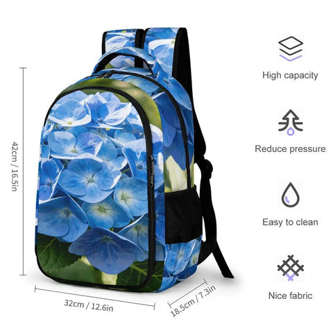 Hydrangea Bloom Printed Backpack For Men And Women Large Capacity Durable Polyester School Travel Bag With Breathable Fabric Easy Care