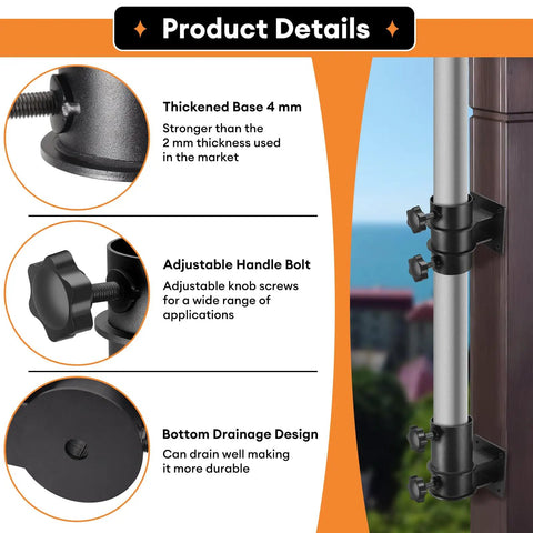 Heavy Duty Patio Umbrella Mount 2 Pack For Deck Railing Corner Clamp Flat Mount Outdoor Umbrella Holder Features and Details