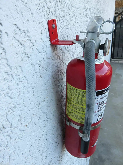 Rugged L Hook Fire Extinguisher Bracket Mount Kit For 15 To 40 Lb Extinguishers Wall Hanger Brackets Four Pack Heavy Duty Iron Construction Easy Install Fits Most Units