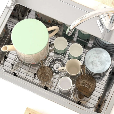 Heavy Duty Sink Grid 26-Inch By 14-Inch Stainless Steel Kitchen Protector Rack For Bottom Of Sink With Centered Drain