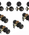 Keyed Alike Sierra Door Knob And Deadbolt Set In Aged Oil Rubbed Bronze Four Pack for exterior home security and curb appeal.