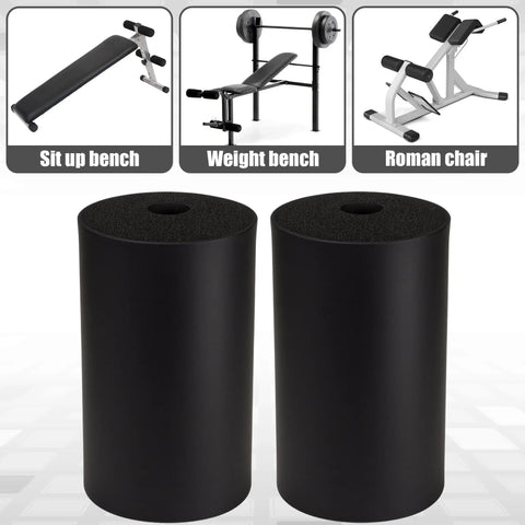 2 Pack Leg Extension Pad Replacement With 7 Inch Foot Foam Rollers for Weight Bench and PEC Deck displayed with gym equipment uses
